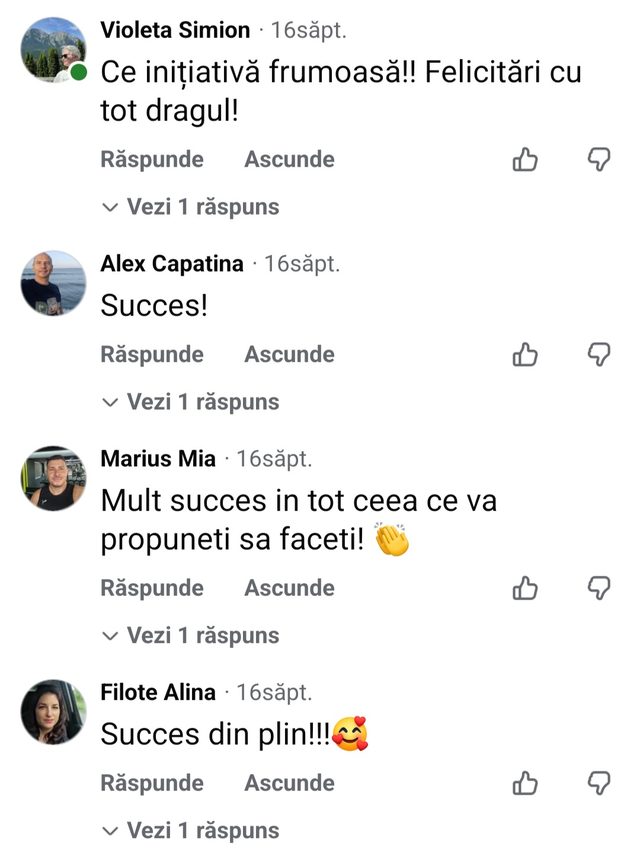 Comentarii Facebook de felicitare de la Violeta Simion, Alex Capatina, Marius Mia și Filote Alina.